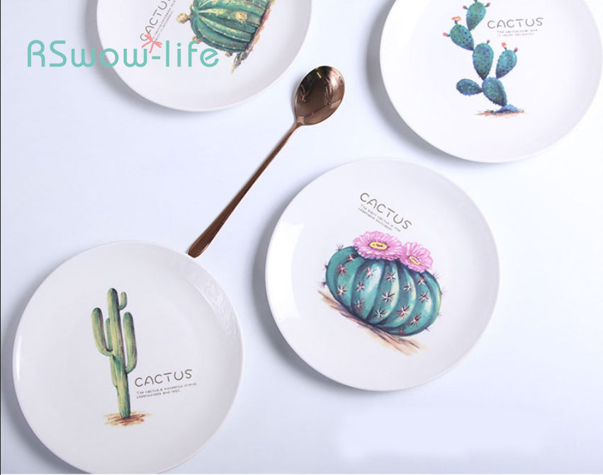 Platos de cerámica nórdicos creativos verdes platos hogar Hotel blanco redondo vajilla suministros de cocina casera