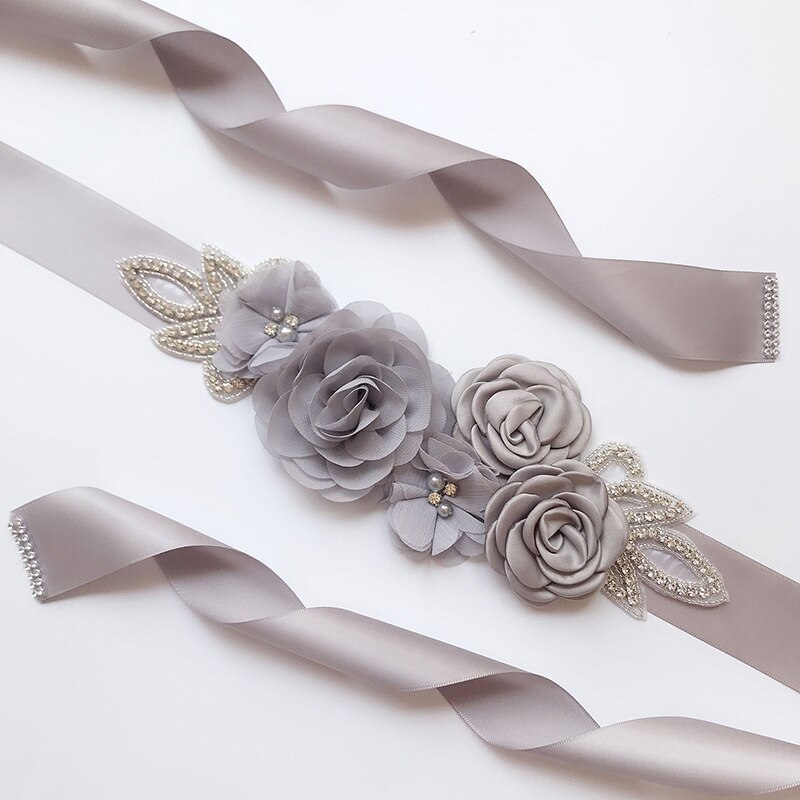 Rose Bloem Bruids Riem Parel Bruid Trouwjurk Sash Party Bruidsmeisje Gordel Buikband Tailleband: GRAY