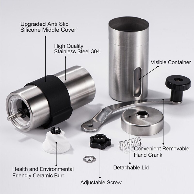 Stainless Steel 304 Manual Coffee Bean Grinder Mill Hand Grinder Kitchen Tool