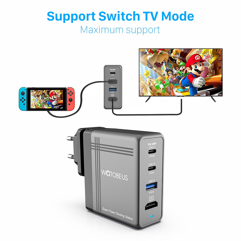 USB C Dock Integrated Charger Adapter supply 65W 20W,Switch Dock Switch OLED, Covert Dock Switch for Android Smartphone Tablet