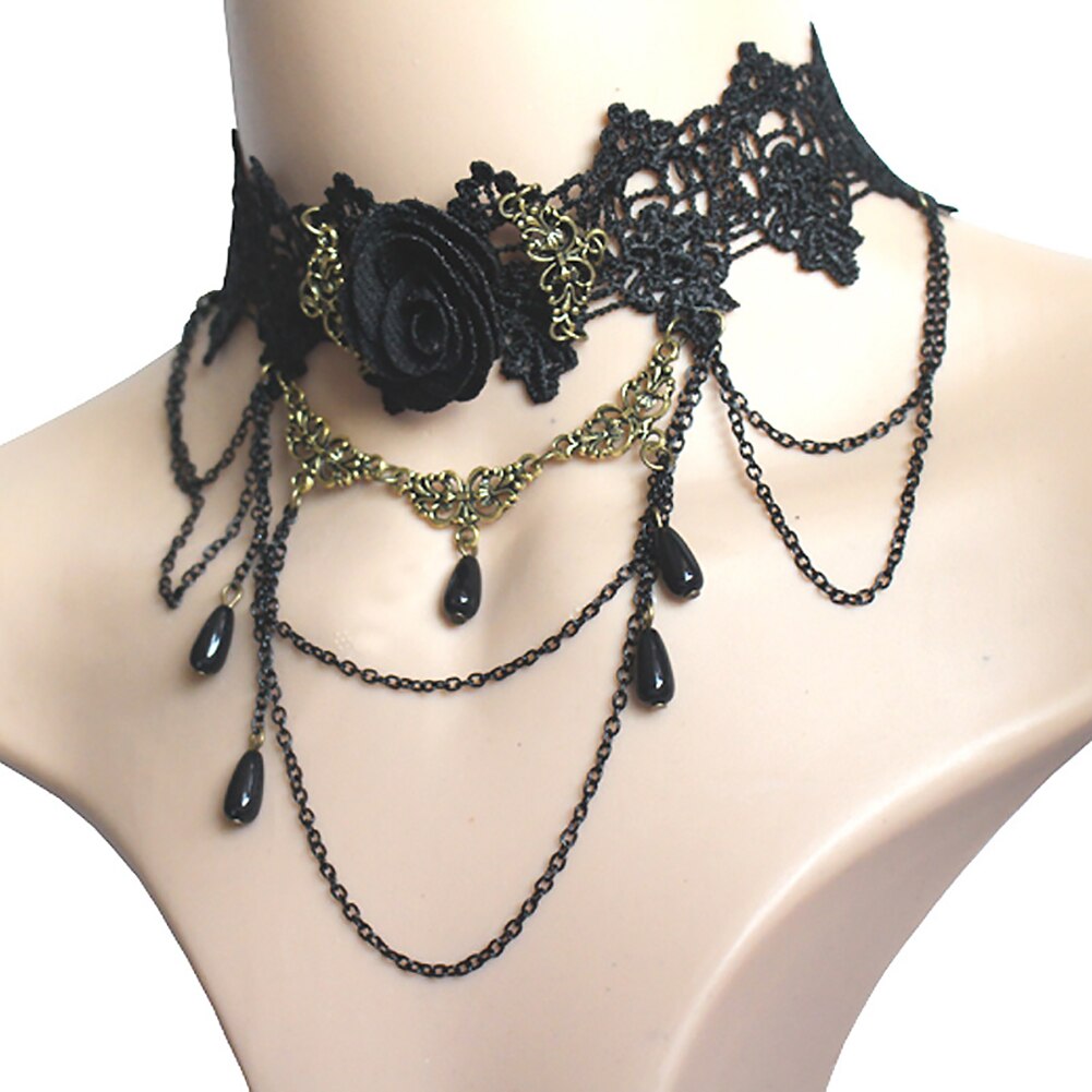 Frauen Rose Blume Spitze Hohl Halsband Anhänger Kette Halskette modisch Coole Streetwear Schmuck Dekor Zubehör