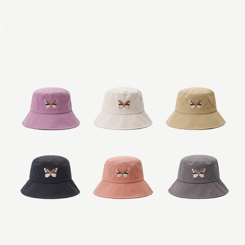 Hat Girl Spring / Summer / Autumn Sweet Lovely Butterfly Embroidered Fisherman's Hat Korean Sun Hat Sunscreen Basin Hat