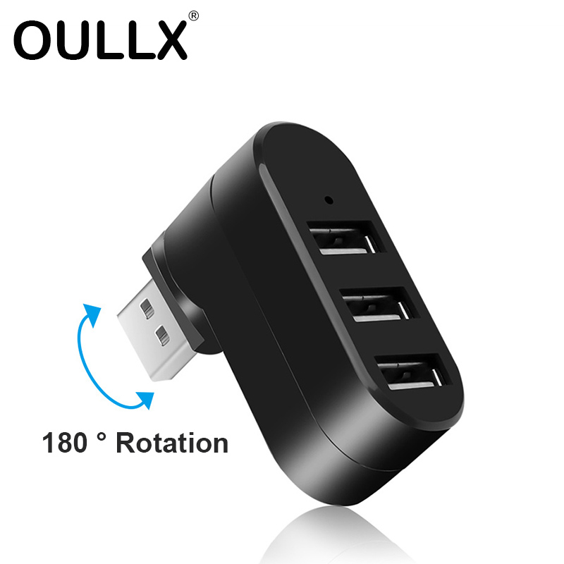 HUB USB 2.0 OULLX 180 ° Przedłużacz adaptera obrotowego Mini rozdzielacz 1 do 3 portów Szybkie USB 2.0 do komputera PC Laptop