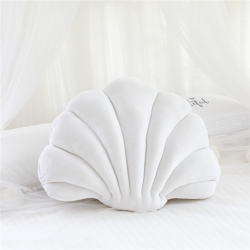Schelp fluwelen rug schelp gevuld pluche kussen thuis thuis bed bank kussen decoratie pluchen speelgoed: Wit