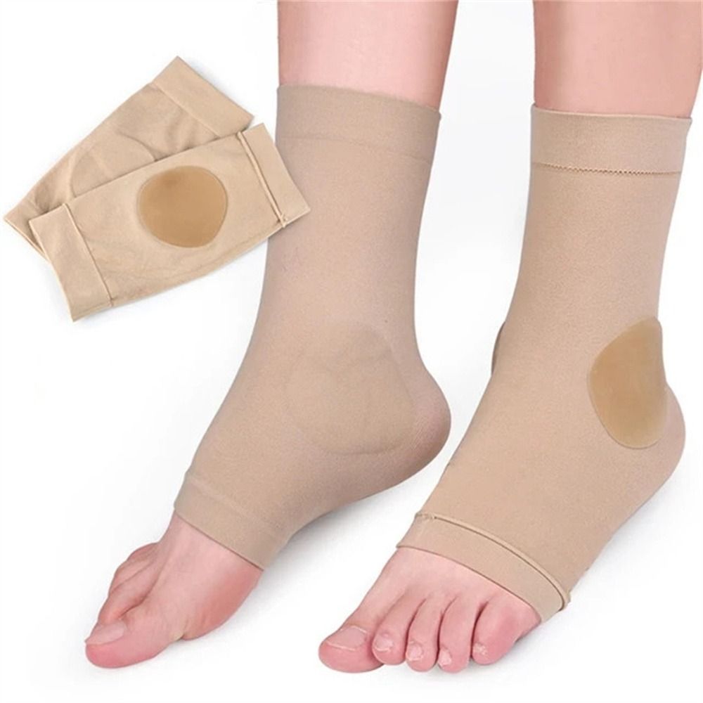 Invisible Gel Heel Pads Foot Massage Silicone Socks Heel Protective Sock Soles Insole Elastic Ankle Support Unisex: Beige