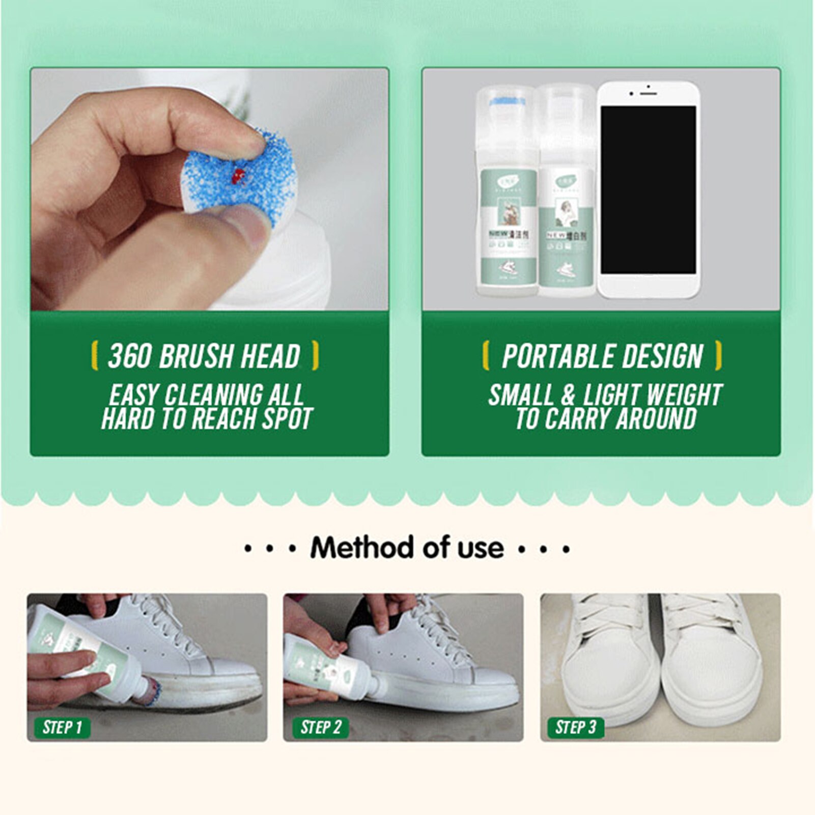 100ml White Shoes Cleaner Agent Whiten Refreshed Polish Cleaning Tool for Casual Leather Shoe Sneakers Dry Cleaning Brush Tool