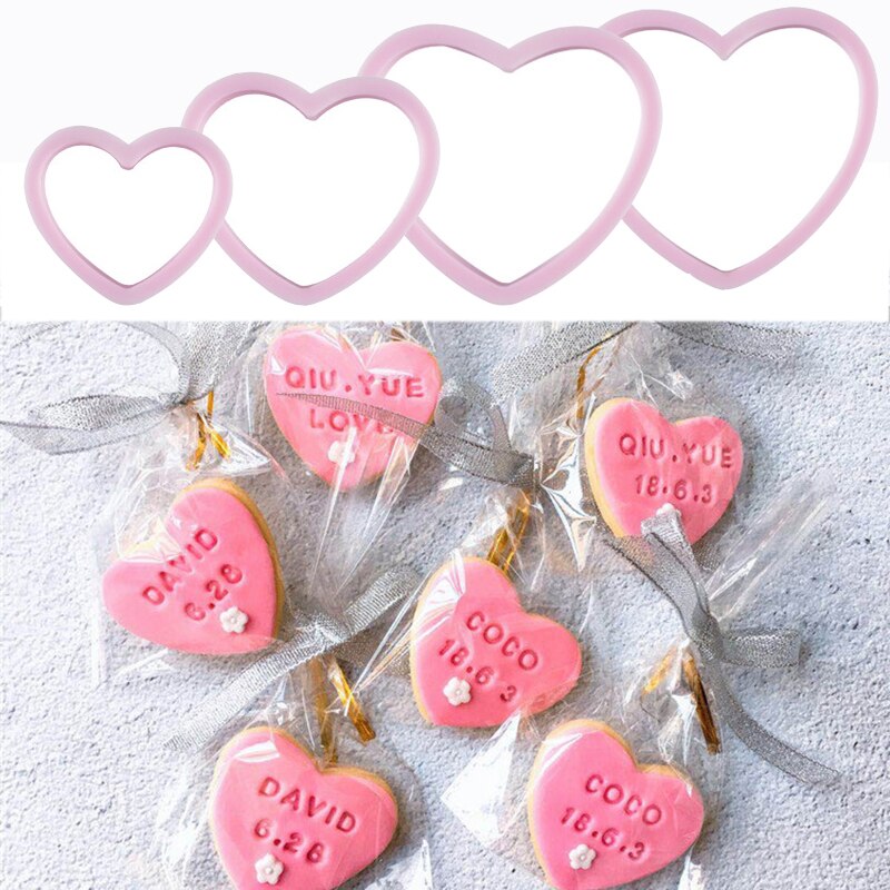 4 Stks/set Cookie Cutter Heart Shape Biscuit Maker Gebakjesnijder Plastic Bakvorm Fondant Sugarcraft Mold Bakvormen