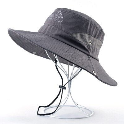 Anti-uv sol hatte til kvinder udendørs sport hat bred skygge fiskeri cap sommer vandring camping ben gorros unisex spand hætter mænd: Mørkegrå