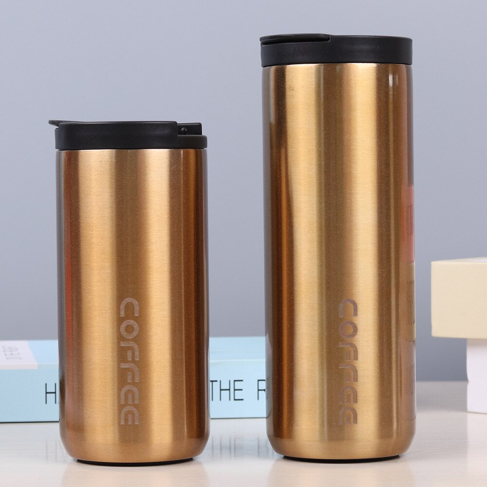 Taza de café de acero inoxidable para hombre, frasco de vacío Simple de Color degradado, a la , para oficina, práctica taza recta, novedad, , 304: 500ml / Oro
