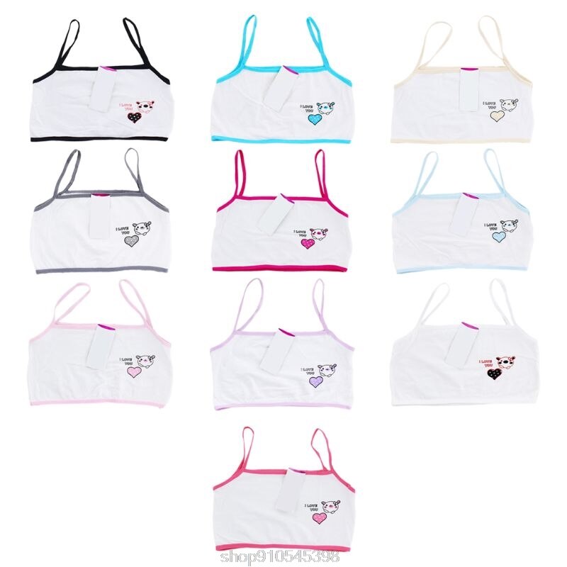 Young Girls Training Bra Bear Heart Printed Cotton Underwear Teenager Puberty Single Layer Bralette 6-14T N09 20