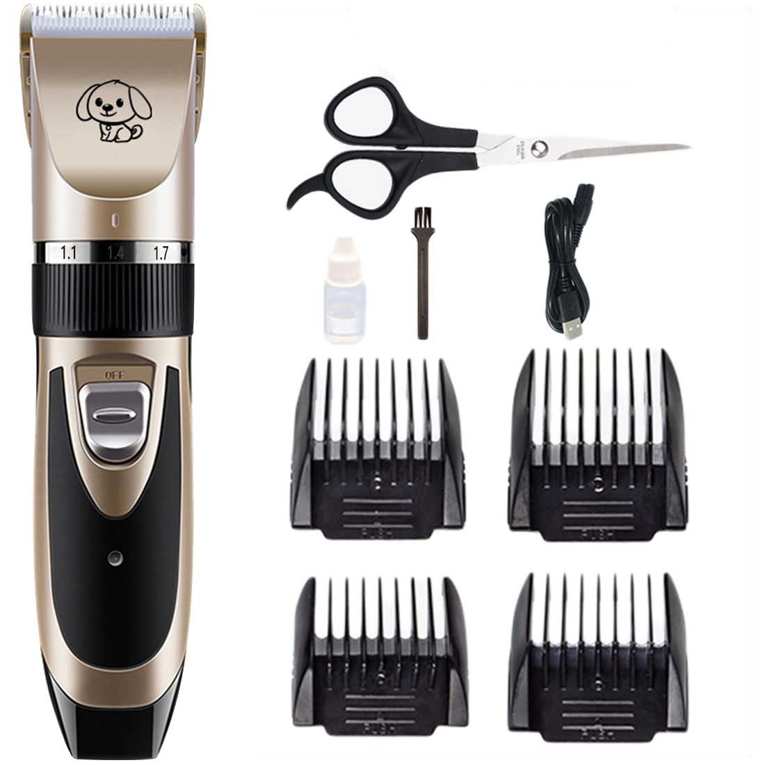 Rechargeable Pet Cat Dog Hair Trimmer Shaver Set Electric Dog Clipper Cat Low-noise Grooming Shaver Cut Machine Set+Spare Blade: Gold package 3
