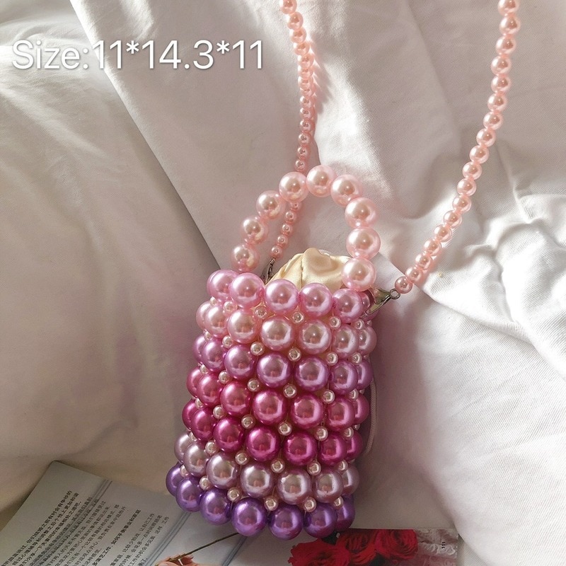 Handgeweven parel emmertas gradiënt paars roze schoudertas dames avondfeest handtas mini portemonnees en handtassen