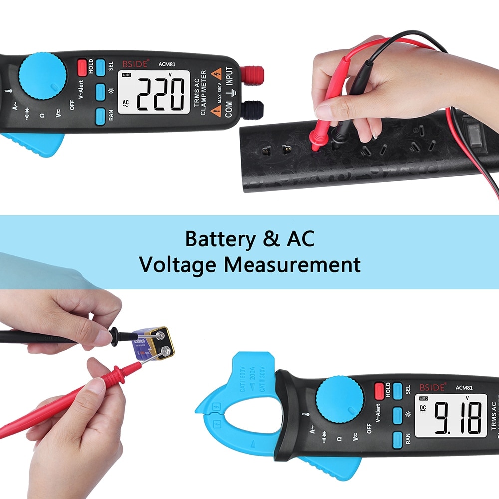 Handheld 2000 Counts Digital Clamp Meter Auto Range True RMS Multimeter Measuring Voltage Current Resistance Tester LCD Diaplay