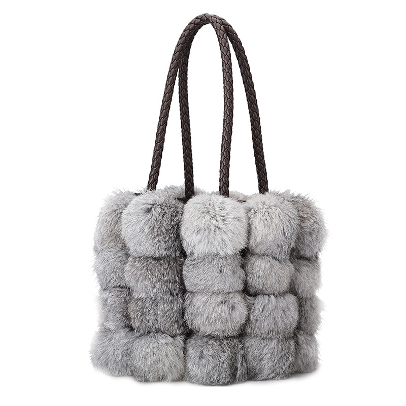 femmes sac à bandoulière concepteur en cuir pu automne hiver sacs Seto lapin cheveux sacs à main peau sac à bandoulière: Gris foncé