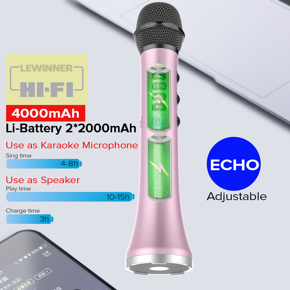 Lewinner-Micrófono de Karaoke inalámbrico L-698, Altavoz Bluetooth 2 en 1, reproductor de KTV portátil de mano para iOS/Android