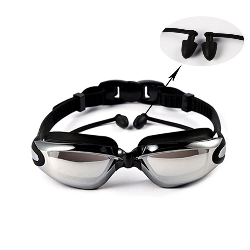 Outdoor Water Sport Waterdicht Anti-Fog Zwemmen Bril Grote Frame Met Siliconen Oordopjes Zwembril Eyewear