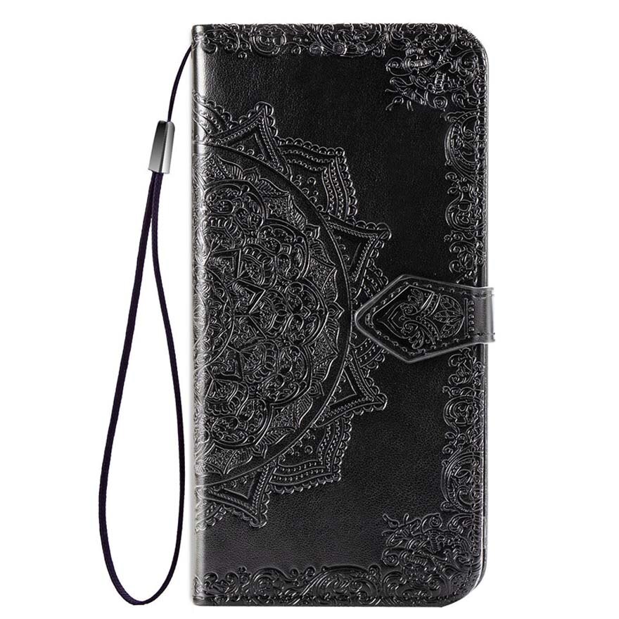 Funda con tapa para Motorola E6S , Funda de cuero 3D con cartera de Mandala para Motorola Moto E6S, carcasa para Moto E6S E6 S E 6 S: For 002CYTANH / Black