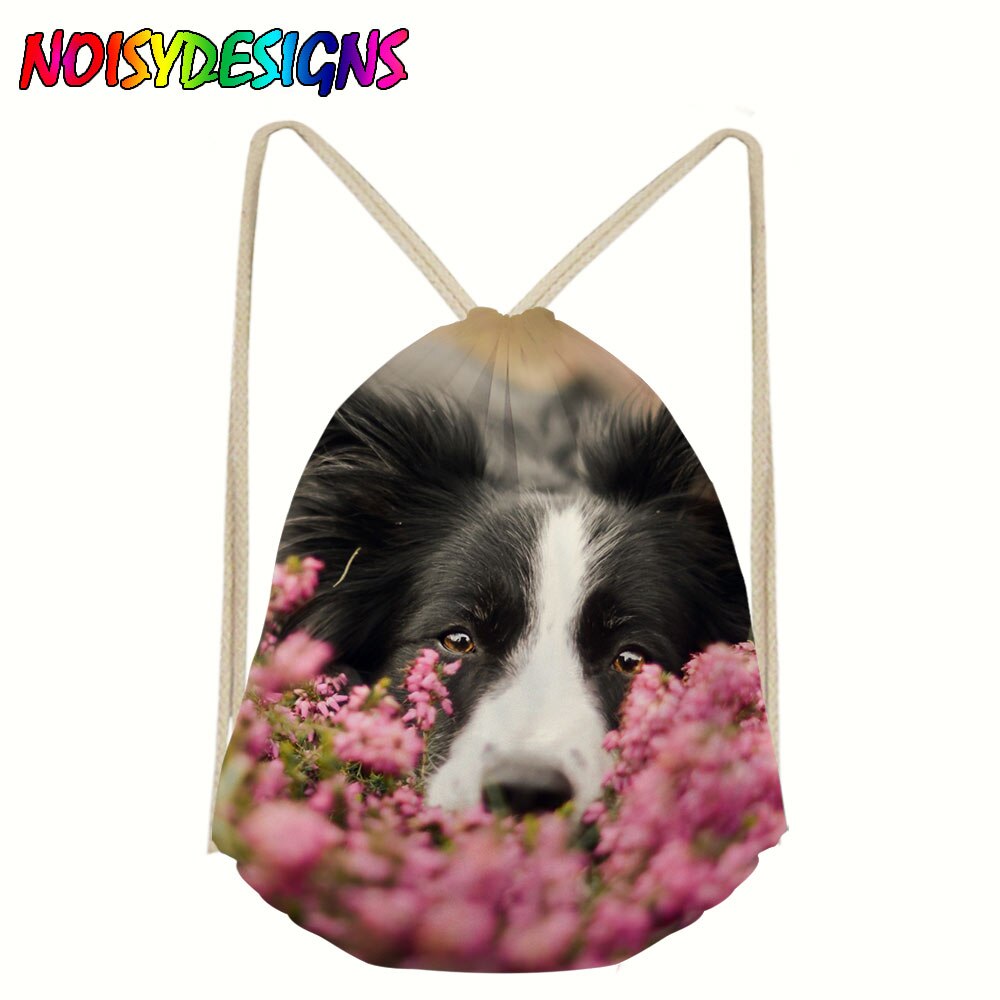 Lin oppbevaring pakke bag border collie hund mønster snøre bag liten mynt veske reise kvinner liten tøy veske veske: Lmyd 3929 z 3