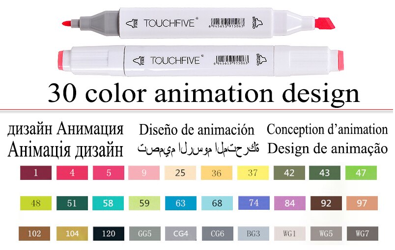 TouchFive Markers Art 30/40/60/80 Color animation set Sketch Marker Pen Double Tips Alcoholic Pens For Artist Manga Supplies: 30 White Animation