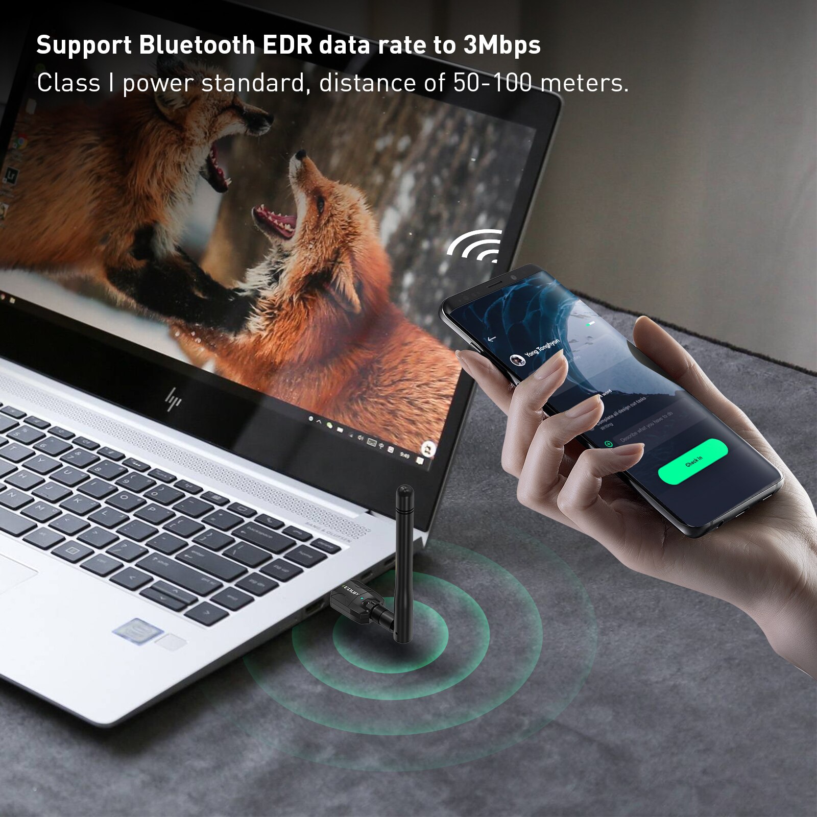 EDUP B3536 100M Bluetooth Adapter Free Driver 5.0 Wireless Long Range Transmitter USB Bluetooth Dongle for PC Windows 11/10