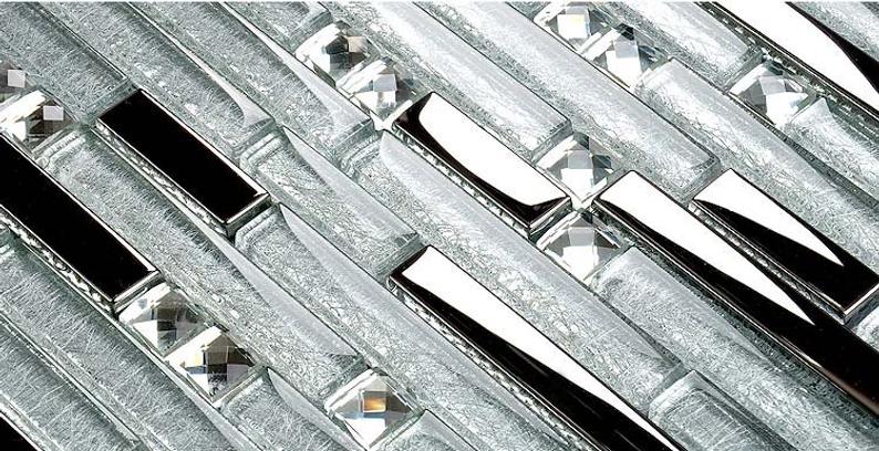Sammenlåsende krystal sølv glas mosaik køkken backsplash flise spejl glas badeværelse væg fliser ssmt 311