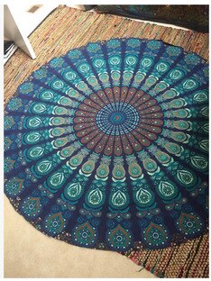 Yoga Mat Deken Mandala Strandlaken Indian Grote Lotus Afdrukken Ronde Kwastje Wandtapijt Totem Deken Vloer Pad Voor Decoratieve: WHITE