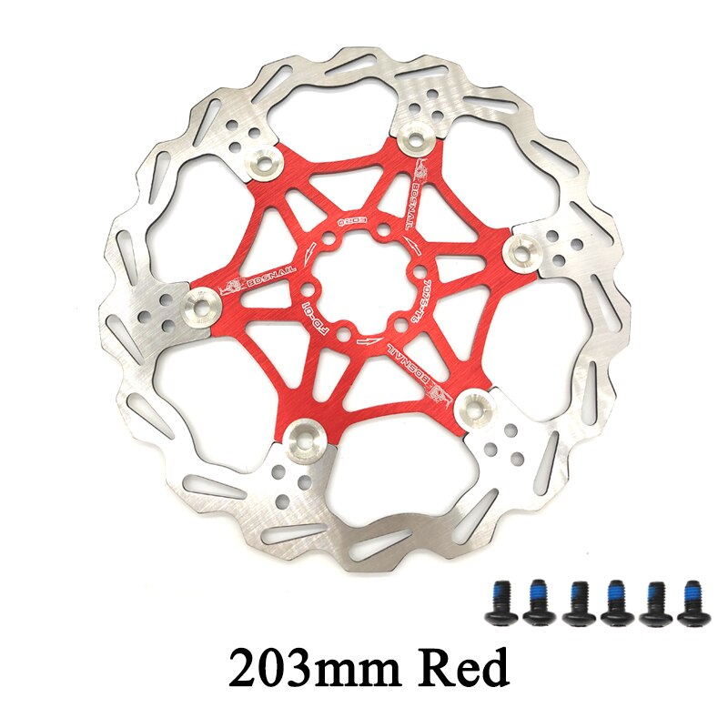 SNAIL Mountain Road Bike Floating Disc Brake Pads 160mm 180mm 203mm Six-nail Disc Rotor Floating Disc Brake Pads Bicycle Rotors: 203mm Red