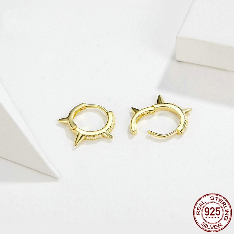 Pendientes De Aro De Circonia Cúbica Para Hombre Y Mujer, aros Para Los Oídos De Plata De Ley 925, Kleur Dorado, Estilo Punk,