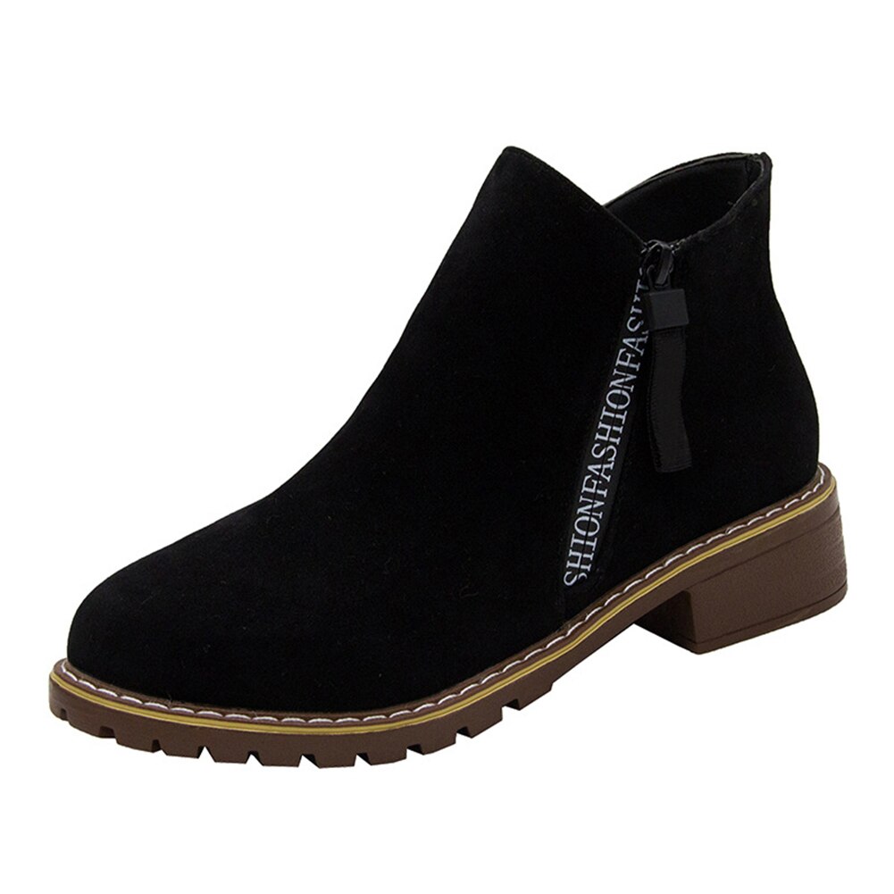 1 Pair Women Lady Ankle Boots Square Heel Side Zipper Round Toe Casual Shoes: Black / 35