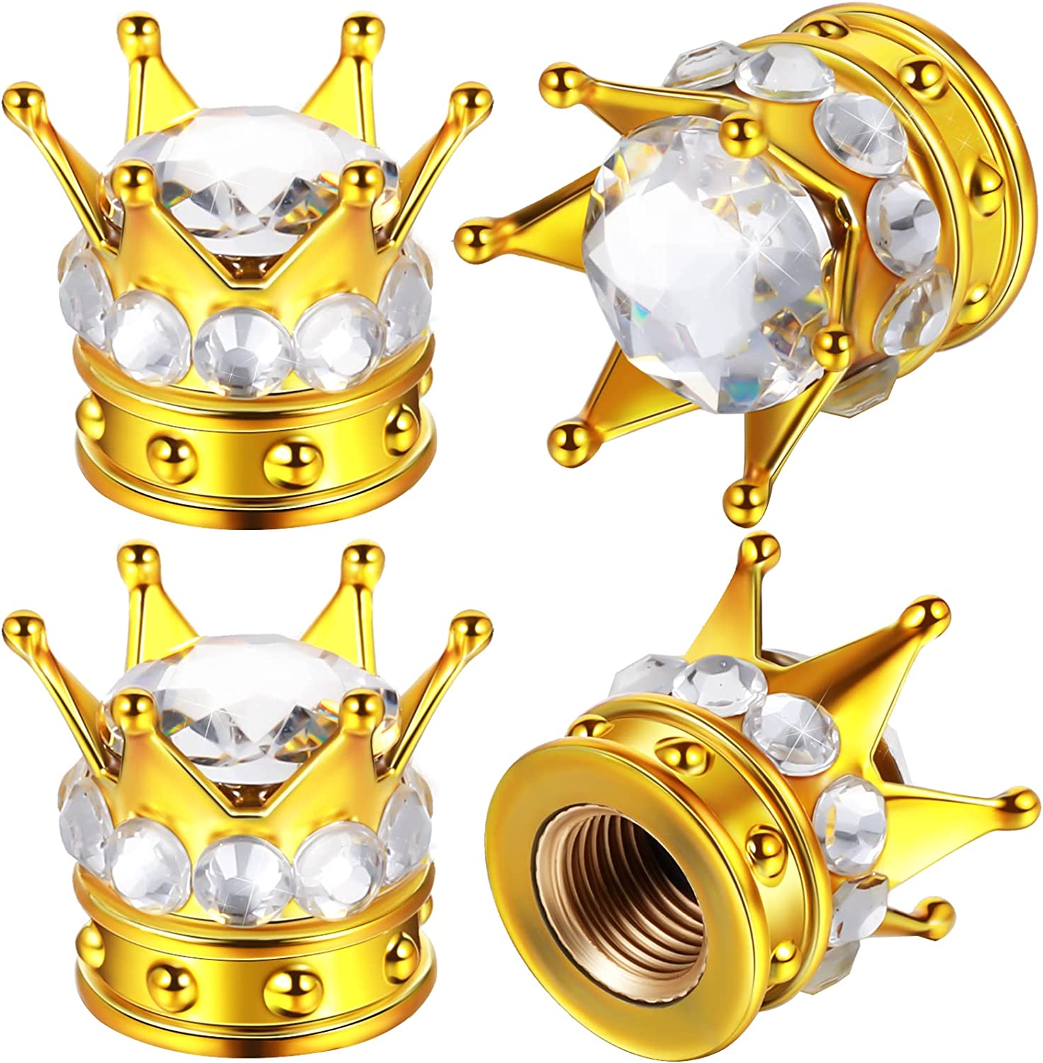 4 Pcs Crown Tire Valve Stem Caps Bling Crystal Rhinestone Universal Chrome Crown Vehicle Car Tire Caps Covers Autos Accesorios: WHITE
