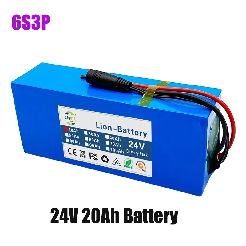 6 s 3p 24v 20ah 18650 akku litiumakku 25.2v 20000 mah sähköinen polkupyörän mopo /sähkö /litiumioniakku ja laturi: Harmaa