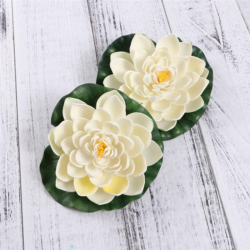 6pcs Artificial Pond Plants Lotus Lilies Simulation Lotus Leaf Water Lily Home Decoration (White)