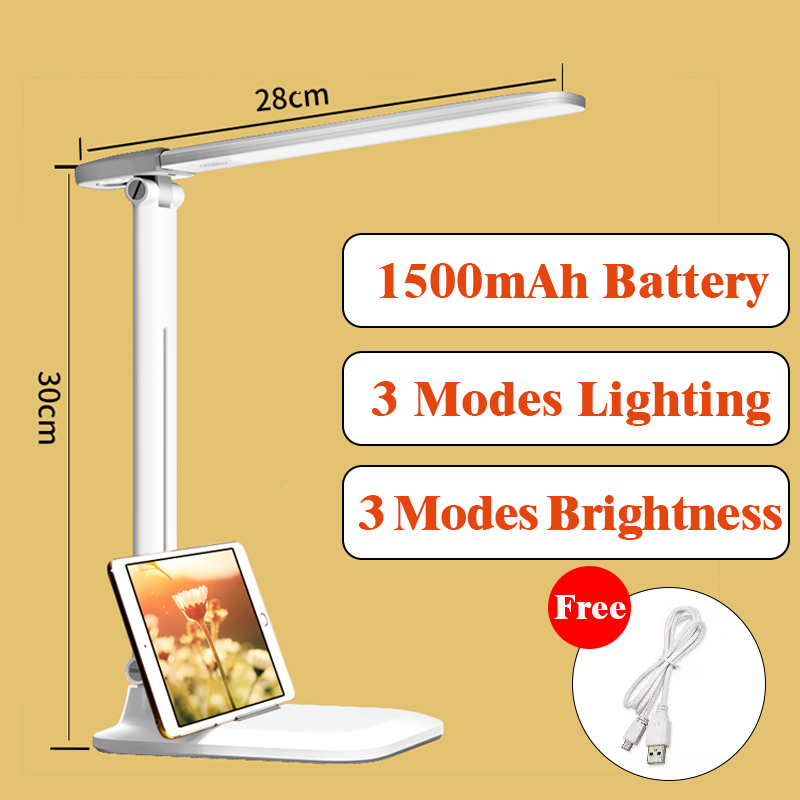 Two-in-One Detachable LED Desk Lamp 3 Mode Lighting Brightness Rechargeable USB Learning Table Lamp for Study: 1500mAh with base