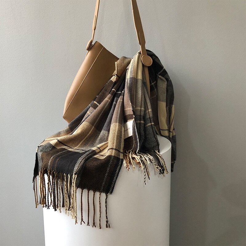 Vrouwen Herfst Winter Sjaal Warme Plaid Sjaals Brede Lange Dames Sjaal Bruin Soft Sjaal Pashmina