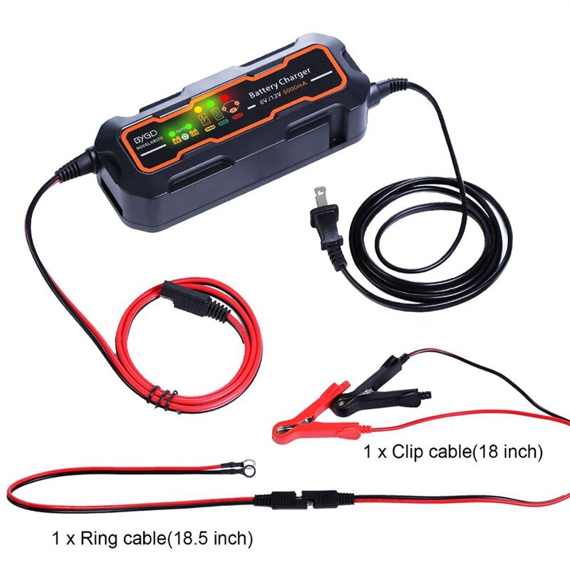 6V/12V Intelligent Battery Charger Portable Lead Acid Battery Charger with Detachable Alligator Clips,for Motorcycle/Car