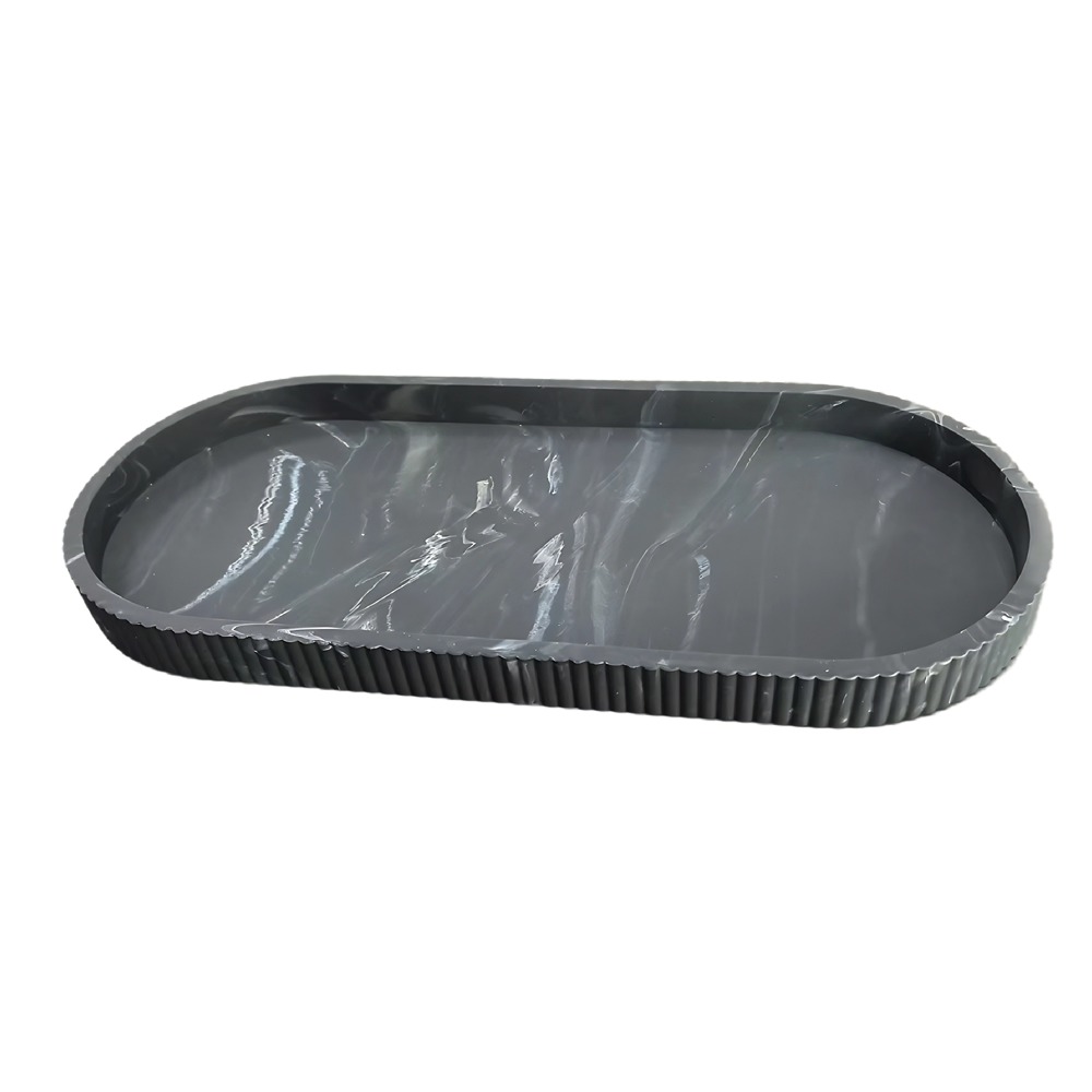 1 paquete de bandeja de almacenamiento ovalada para tocador, bandeja dispensadora de jabón para encimera, bandeja de silicona para encimera de baño, bandeja de almacenamiento de champú y perfume desinfectante para manos, bandeja de exhibición de joyería para accesorios diarios y almacenamiento decorativo: L / manchado