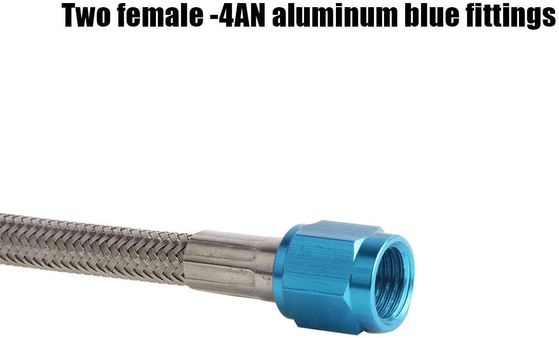 12 Inches Nitrous Stainless Steel Braided Hose with -4AN Blue Fittings Lined Stainless Steel Hose