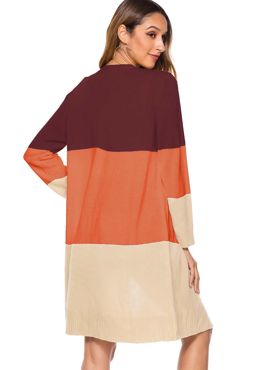 Womens Open Voorzijde Lange Trui Vesten Boho Lange Mouw Kleur Blok Gebreide Lichtgewicht Kimono Stofdoek Jassen