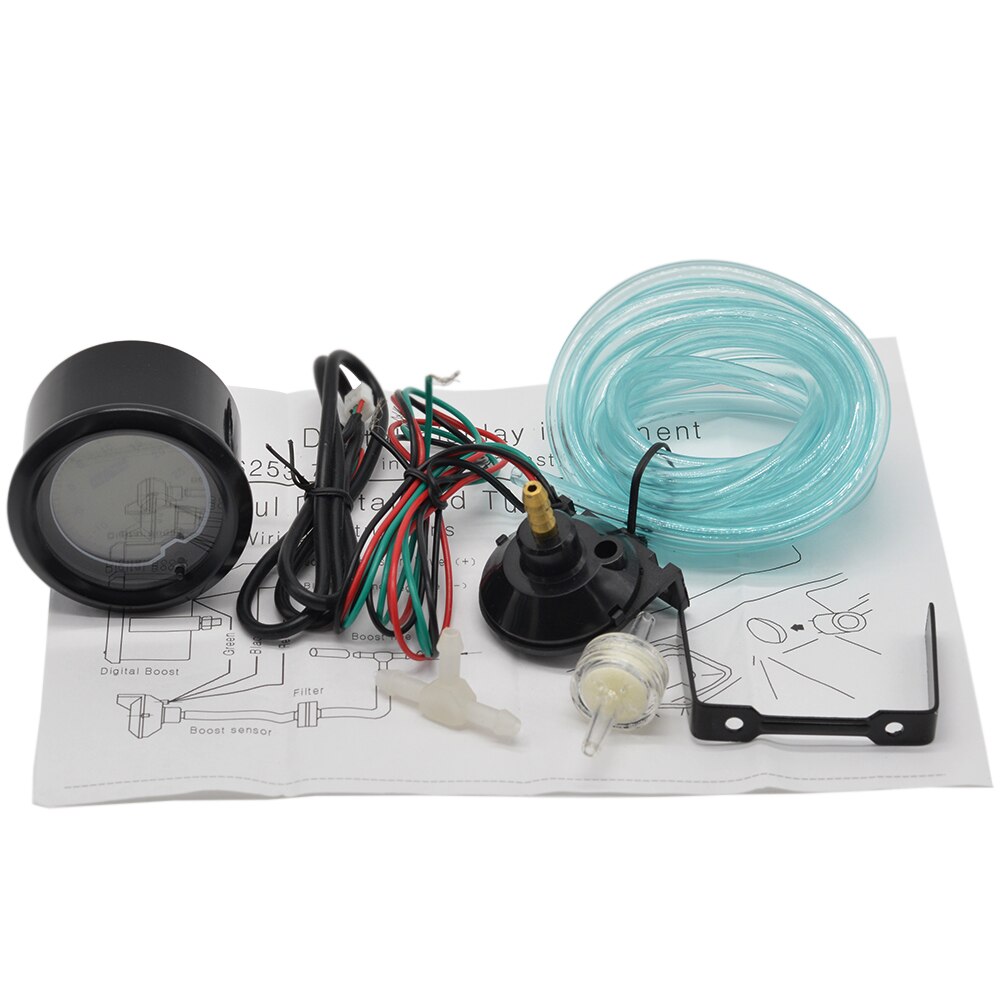 Dragon 52mm 2 Inch LCD Pointer 7 Colors Backlight Car Digital Turbo Boost Gauge -1~2 Bar Press Meter With Sensor