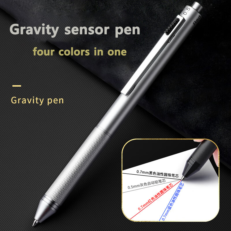 4 In 1 Multifunction Luxury Pen, 0.7mm 3 Color Ballpoint 0.5mm Mechanical Pencil, Gravity Sensor Metal Retractable Pens Długopis