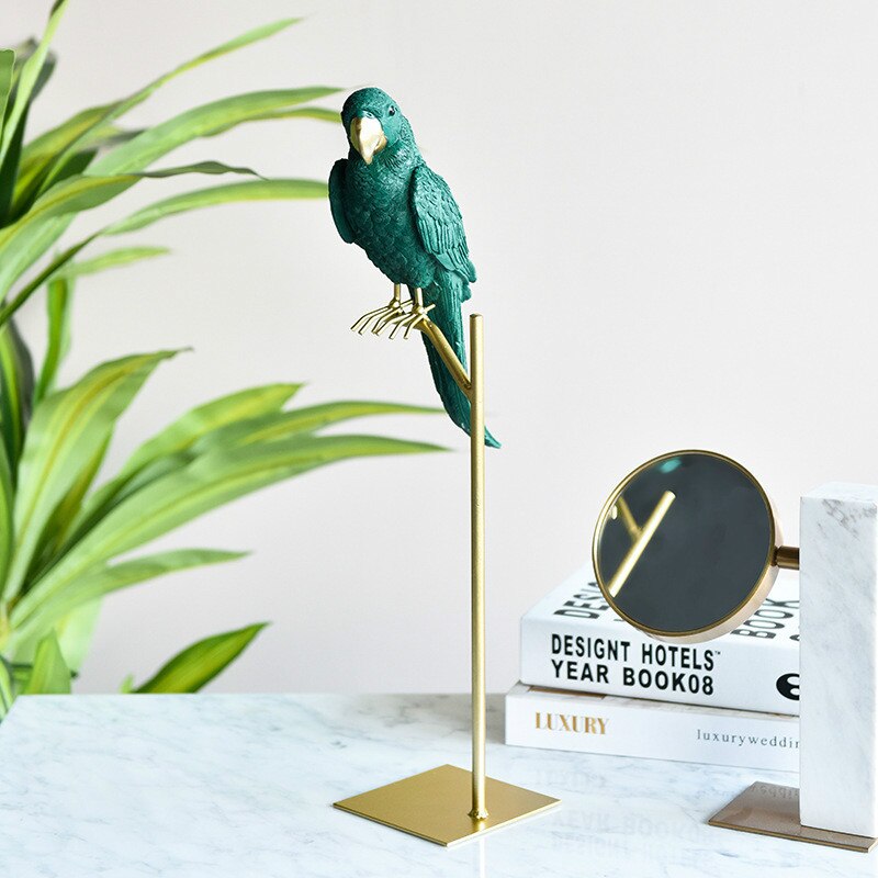 Figuras en miniatura con de loro y animal simulado de resina creativa de estilo nórdico, adornos para manualidades de pájaros, decoración moderna de oro para el hogar