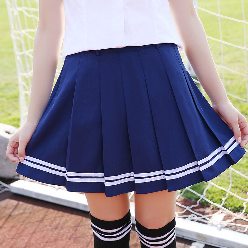 Brand LEHNO Girls Skirt Black School Uniform Students Blue Skirt A-line Sweet Strap Skirt Short Skirt
