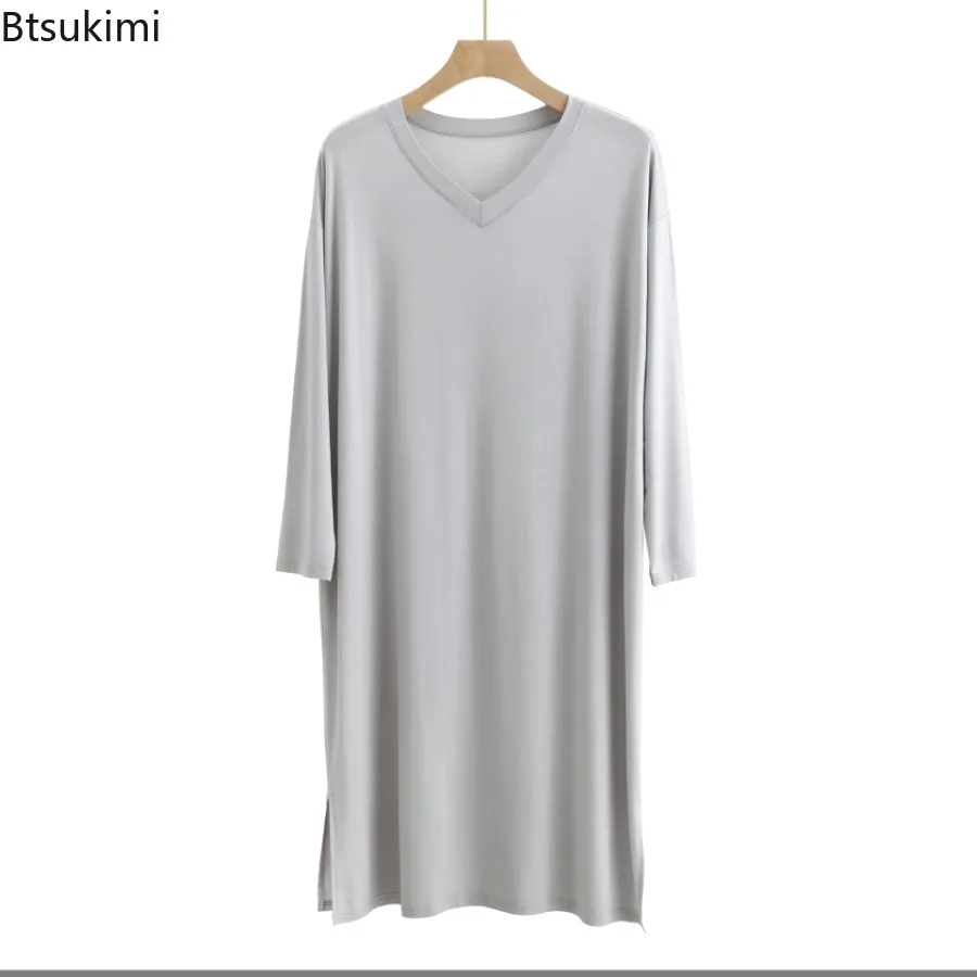 Men's Pajamas Robes Casual Mid-long Knee Length Modal Home Clothes Soft Smooth Stretch Bathrobes Male Sleepwear Dress