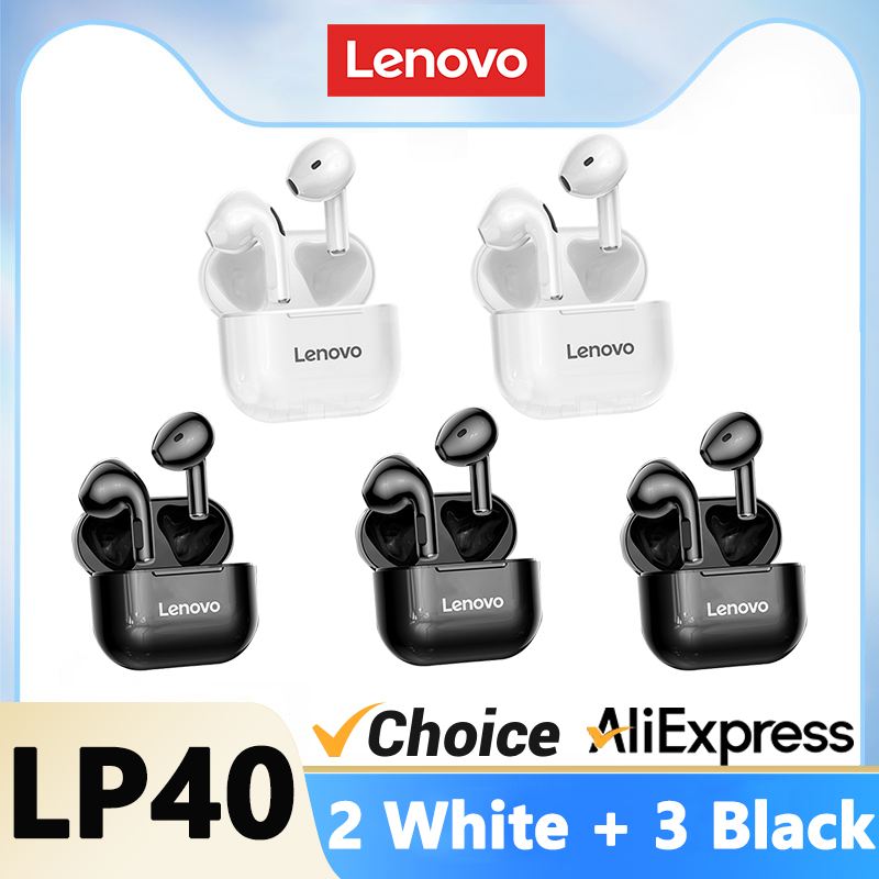 5pz Lenovo LP40 Auricolari Bluetooth Auricolare senza fili Doppia riduzione del rumore stereo basso tocco controllo pausa lungo 230mAh Xiaomi: verde