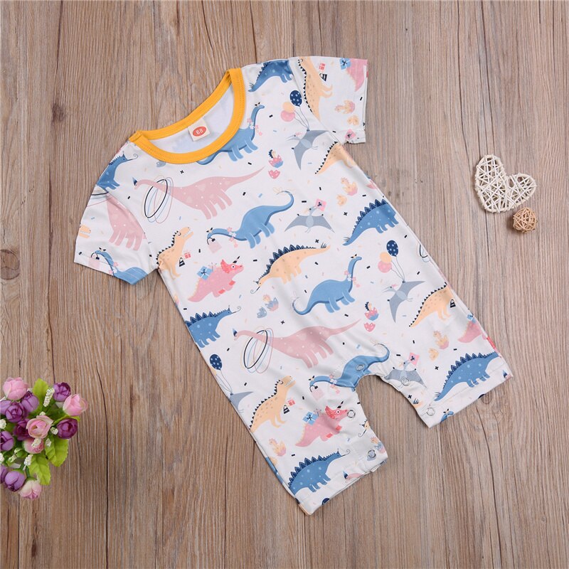 3-24M Waggel Pasgeboren Baby Meisje Jongen Playsuit Ronde Hals Dinosaurus Korte Mouw Korte Broek Romper Zomer Herfst baby Waggel