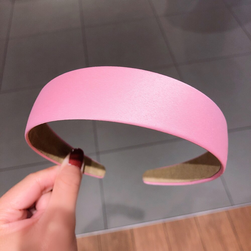 1pc enfärgade kvinnor brett pannband satintyg alice hårband hårbåge hårstylingtillbehör: Rosa
