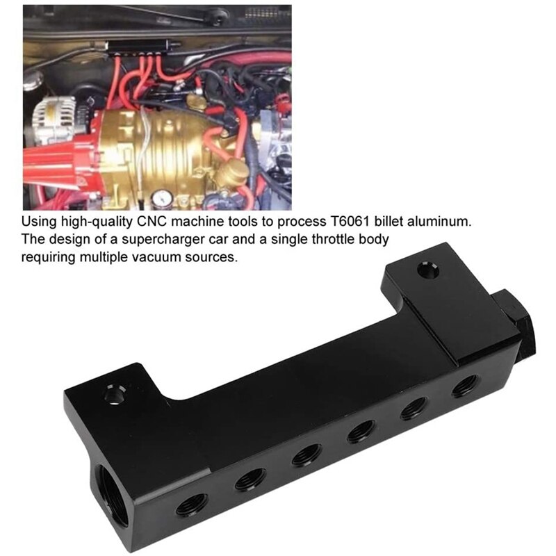 Vacuum Block Intake, 6 Port Vacuum Block Intake Manifold Kit Fuel Wastegate Turbo Boost 1/8 NPT for Racing