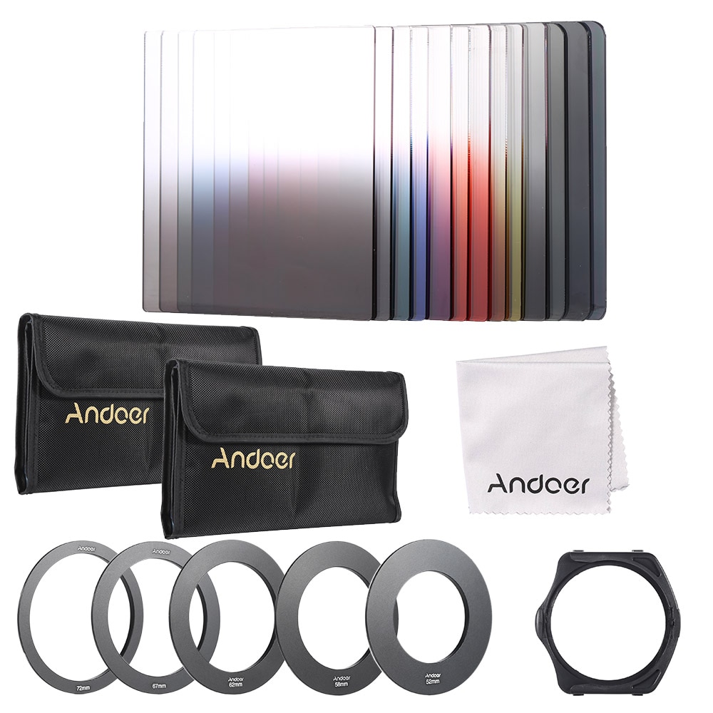 Andoer 13 stks gradiënt volledige kleur filter bundel kit voor cokin P Serie met Filter Houder Adapter Ring Opbergtas Cleaning doek