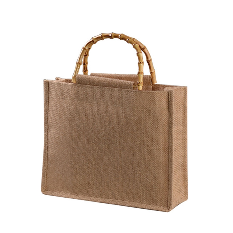 Borsa per la spesa portatile in juta borsa per la spesa borsa in bambù maniglie riutilizzabili Tote borse per la spesa per donne ragazze X7XC: 32x10x32cm