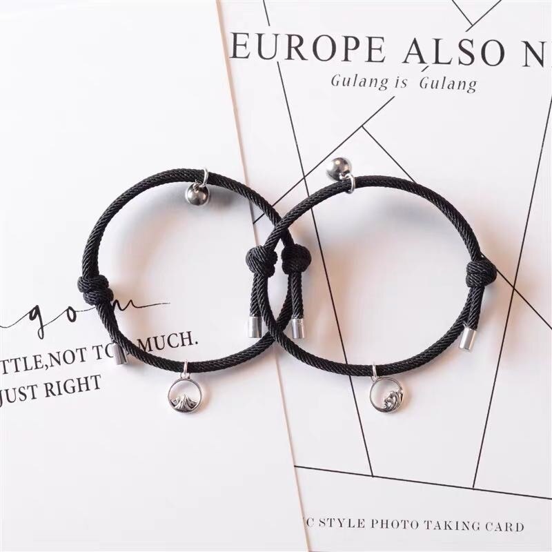 2pcs Attract couples bracelets best friend bracelet men bracelet red black rope weaving magnet attract long-distance lovejewelry: B